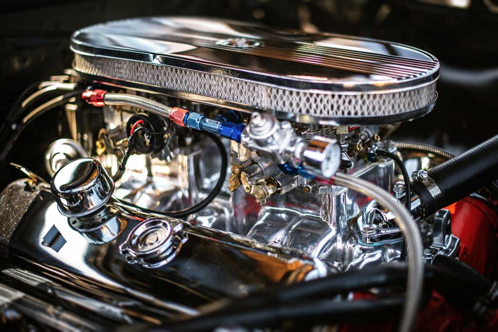Stock photo of a clean chrome engine 